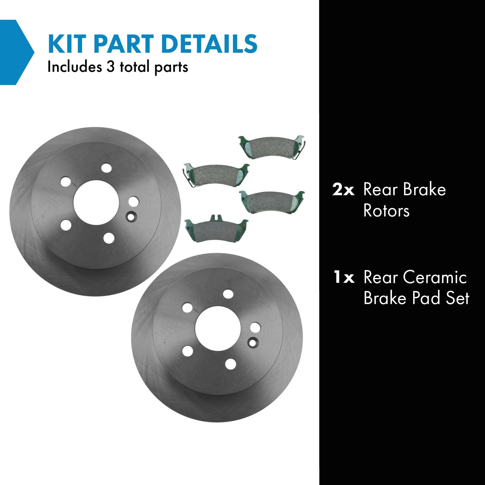 Trq Rear Brake Pad & Rotor Kit Brake Pads Brake Rotor Ceramic Compatible With 1998-2003 Mercedes-Benz Ml320 2003-2005 Ml350 1999