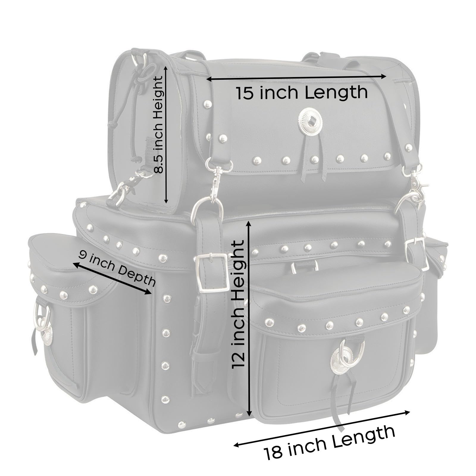 Milwaukee Leather MP8100S 2-Piece Studded Motorcycle Touring Sissy Bar Bag - Black, One Size