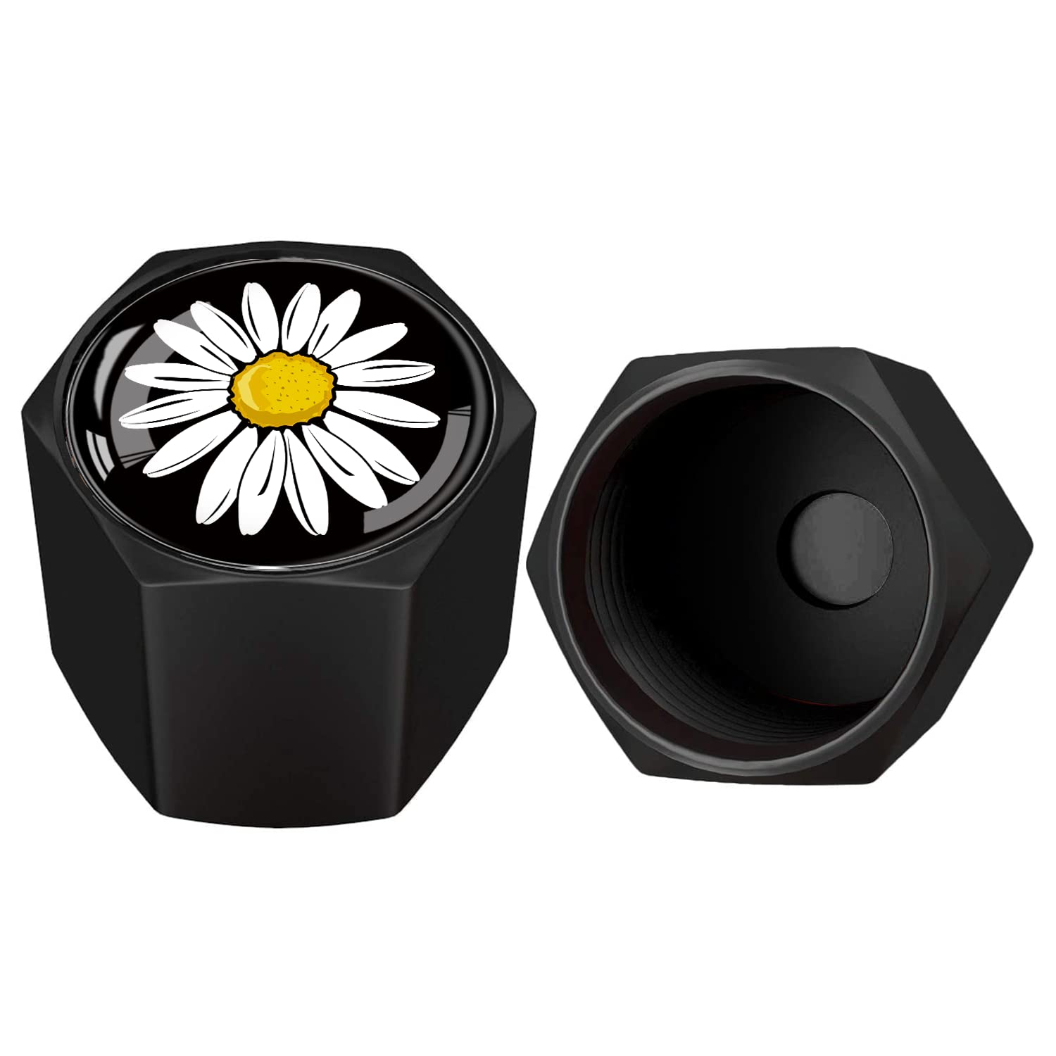 Metal Car Wheel Tire Valve Stem Caps 4 Pack Daisy Aluminum Car Tire Air Valve Caps For Cars, Trucks, Bikes, Motorcycles, Bicycle