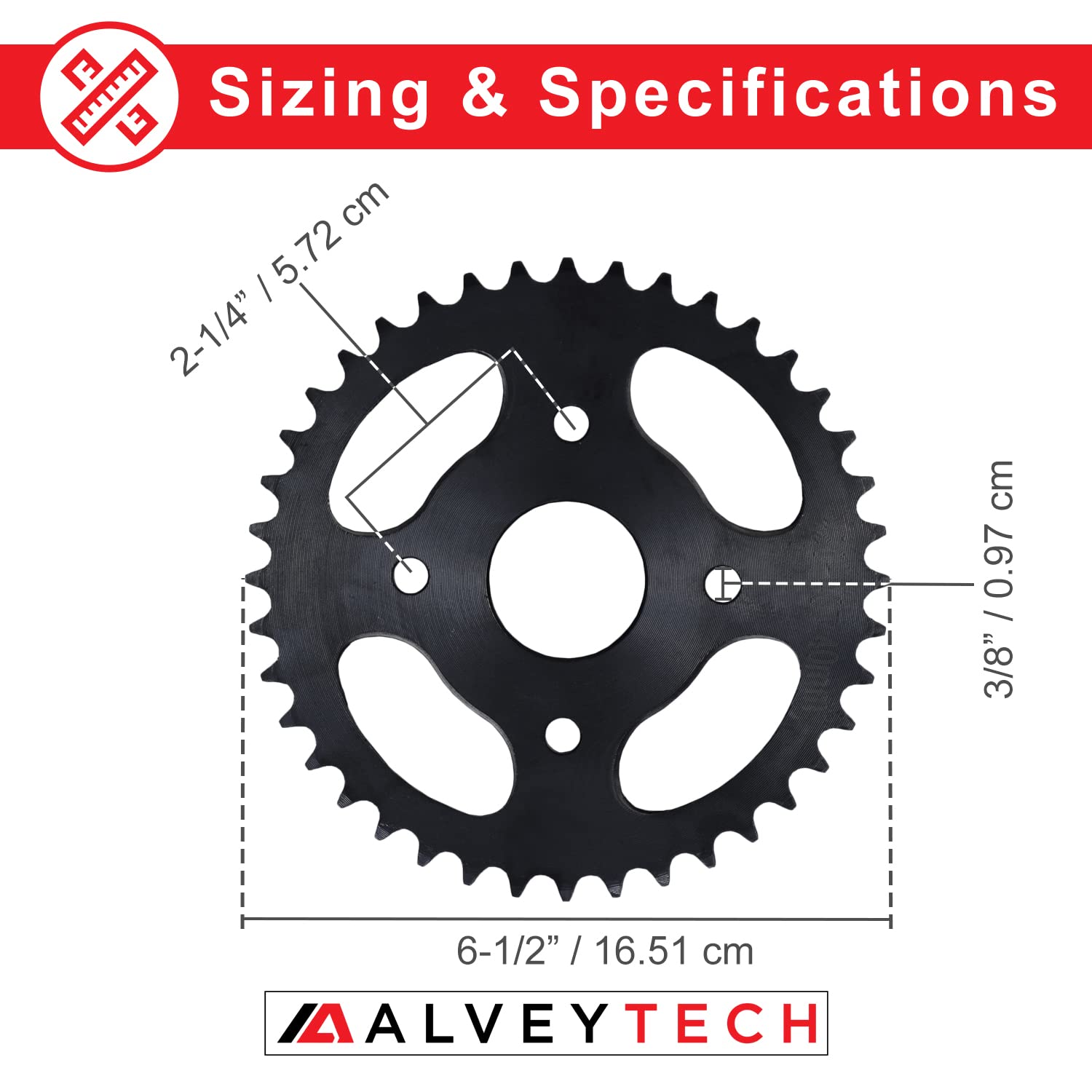 Alveytech #40/41/420 Chain 40 Tooth Rear Sprocket - Compatible Replacement Fits 79Cc Gas Mini Bike, 3-Wheel Trike, Go-Kart, Atv,