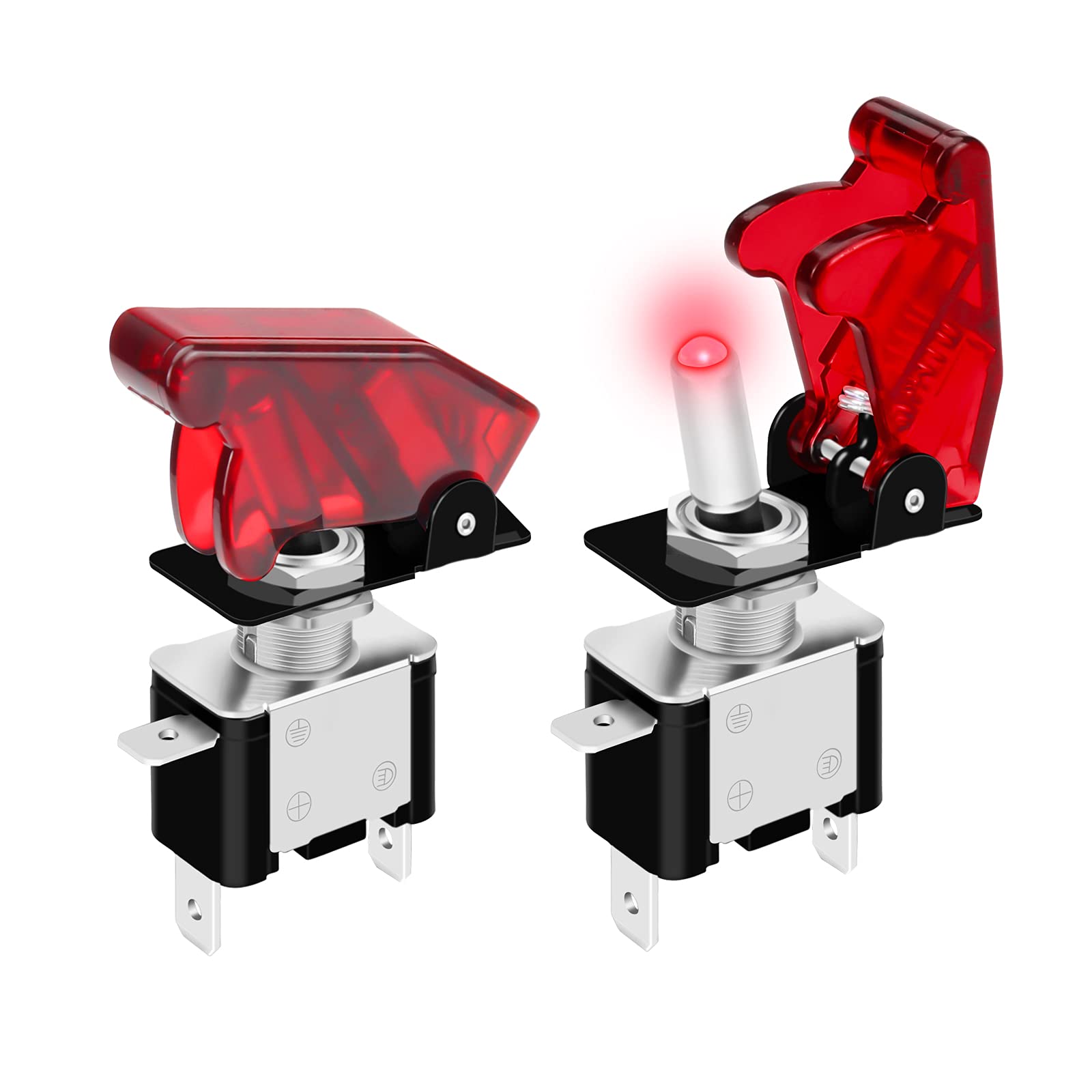Daiertek Red 12V Led Lighted Toggle Switch With Aircraft Guard Safety Flip Cover 12 Volt Dc 20A Heavy Duty Covered Illuminated L