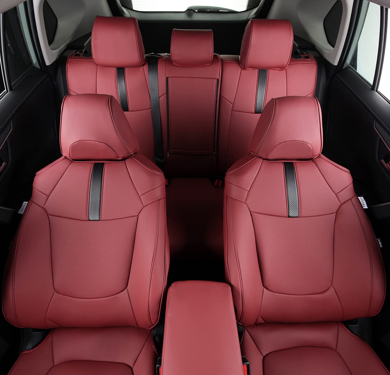 LULUDA RAV4 Seat Covers Full Set, Waterproof Faux Leather, LU01-Hybrid, Wine Red, Compatible with 2019-2023 Toyota RAV4 Models
