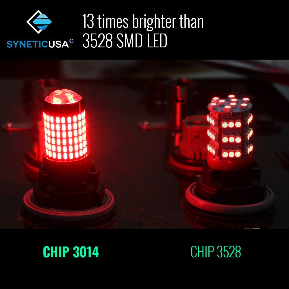 Syneticusa 7440 7443 Red LED Strobe Brake Lights Bulbs Super Bright W21W T20 Wedge High Power 3014 SMD 12V Flashing Strobe Stop