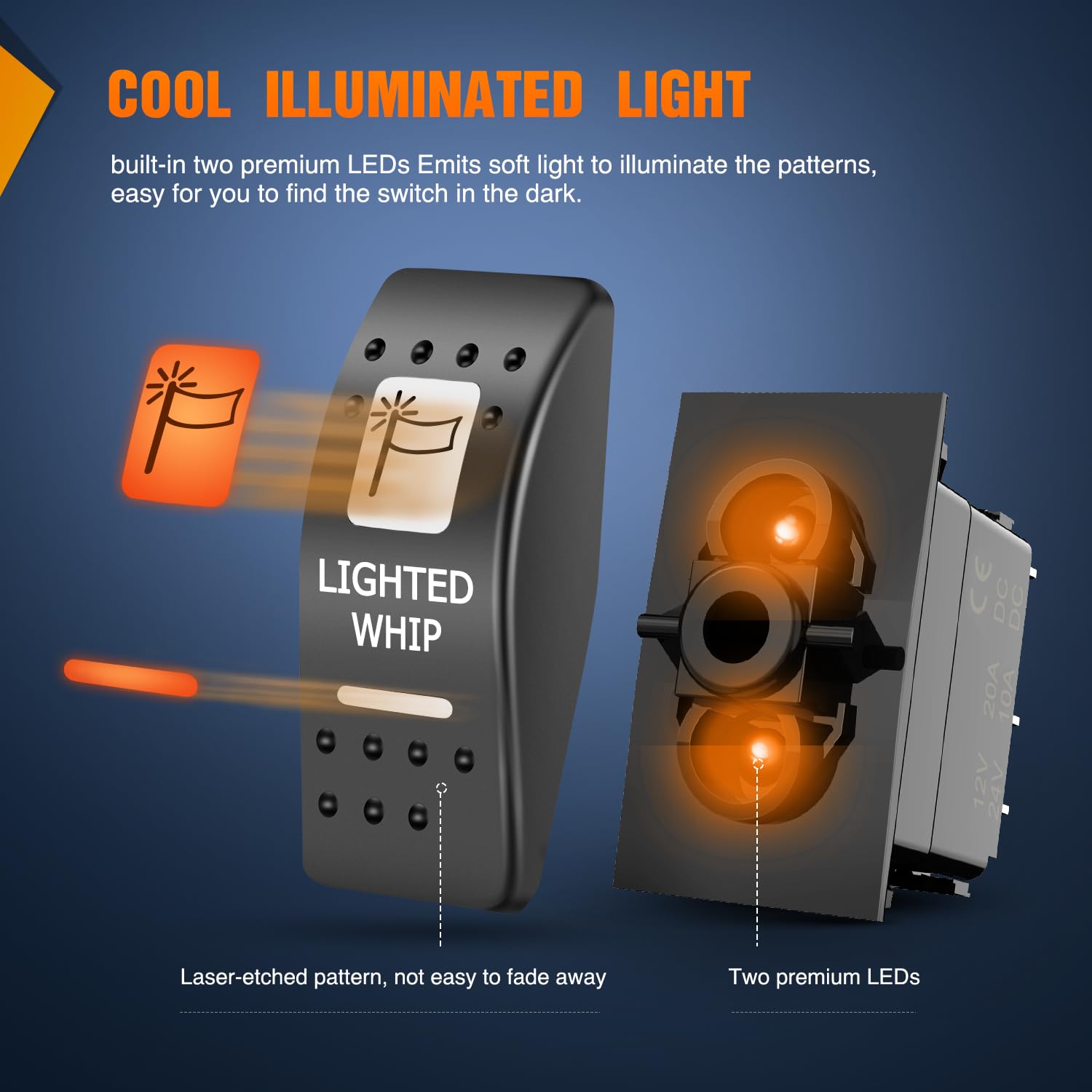 Nilight Utv Lighted Whip Rocker Switch On Off 5Pin Spst Led Light Bar Switches W/Orange Backlit 12V 24V Toggle Compatible For Po