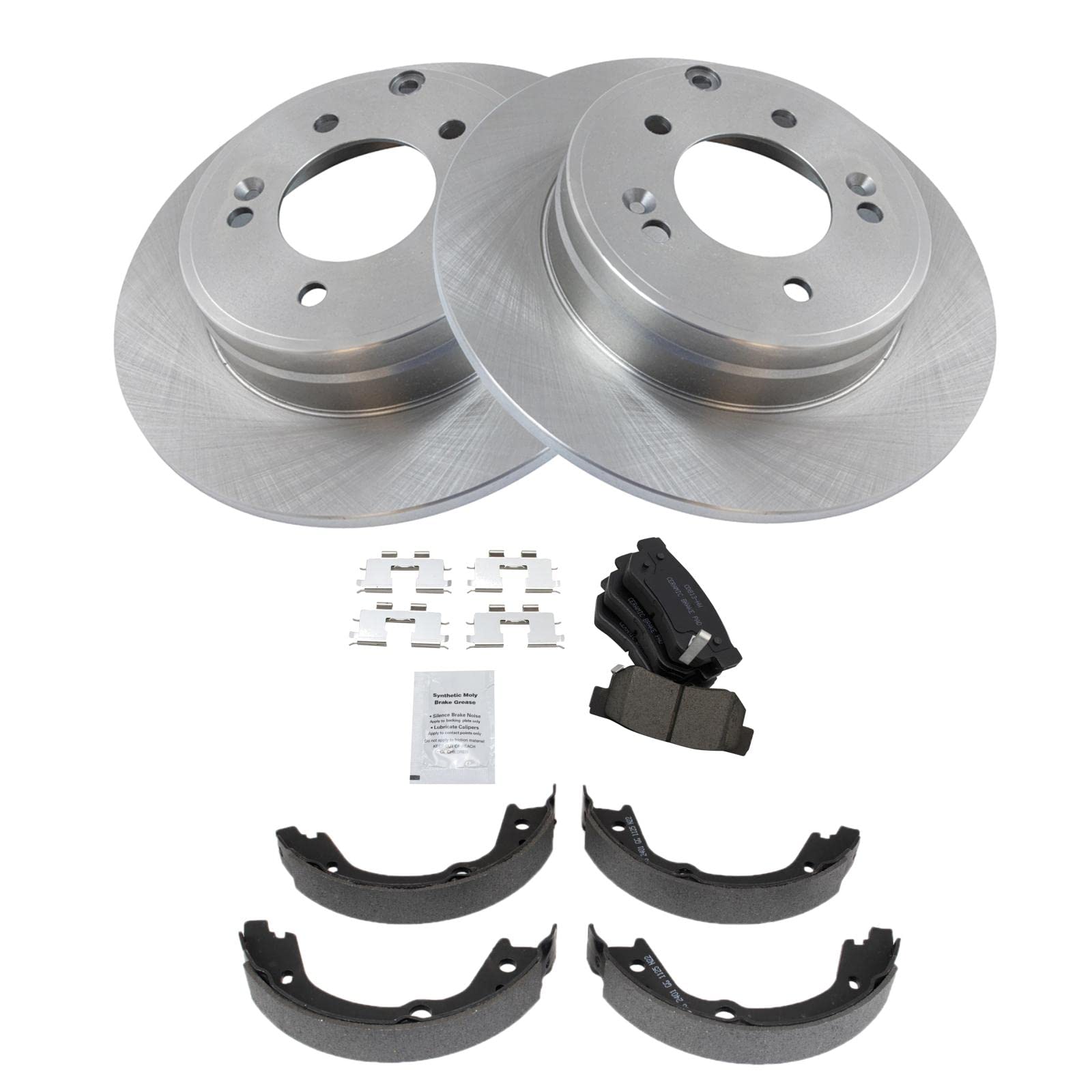 Trq Rear Brake Pad & Rotor Kit Brake Pads Brake Rotor Parking Brake Shoe Set Ceramic Compatible With 2007-2008 Hyundai Sonata