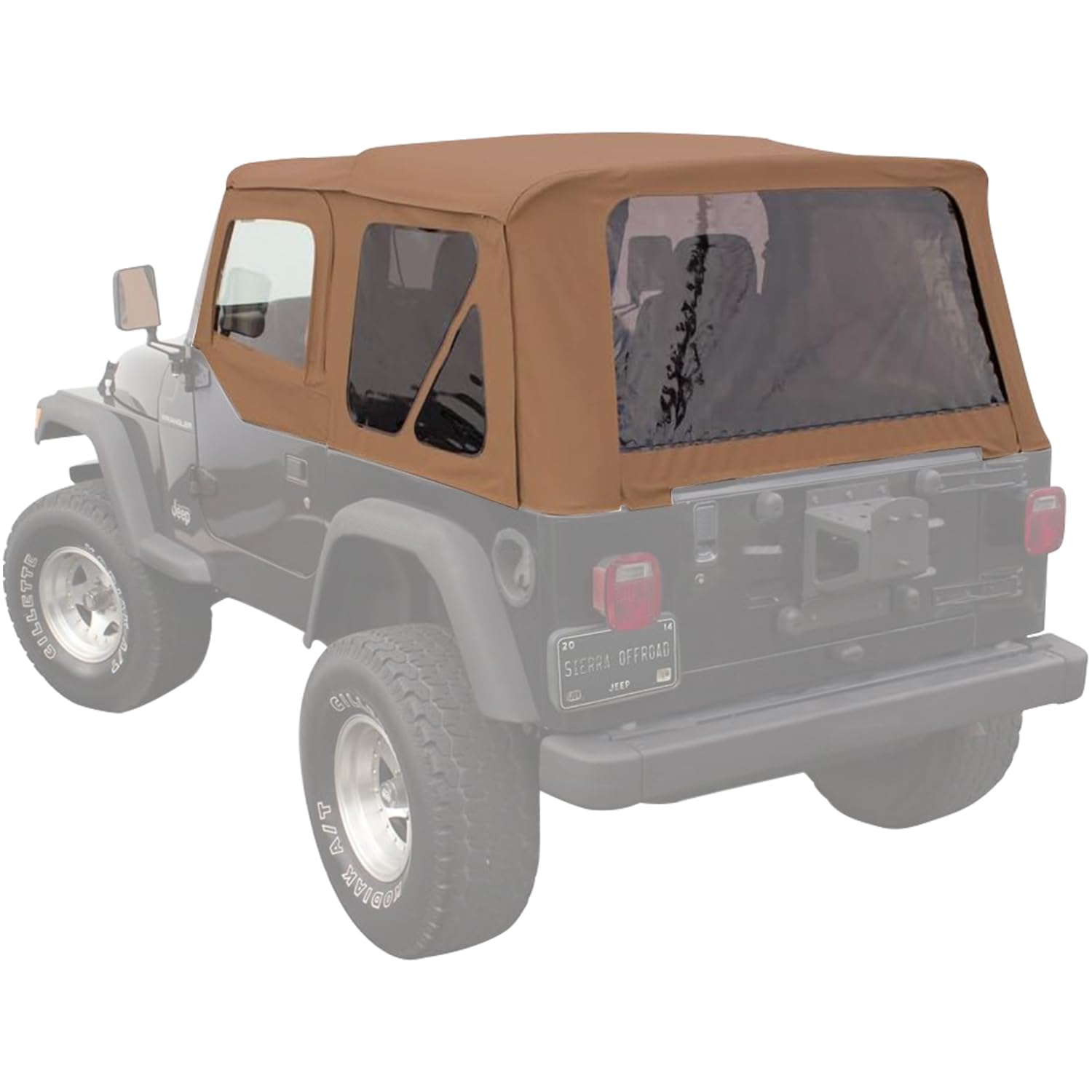 Sierra Offroad Soft Top for 1997-2006 Jeep Wrangler TJ - Saddle Sailcloth Vinyl, 2 Door, With Upper Door Skins, Factory Fit