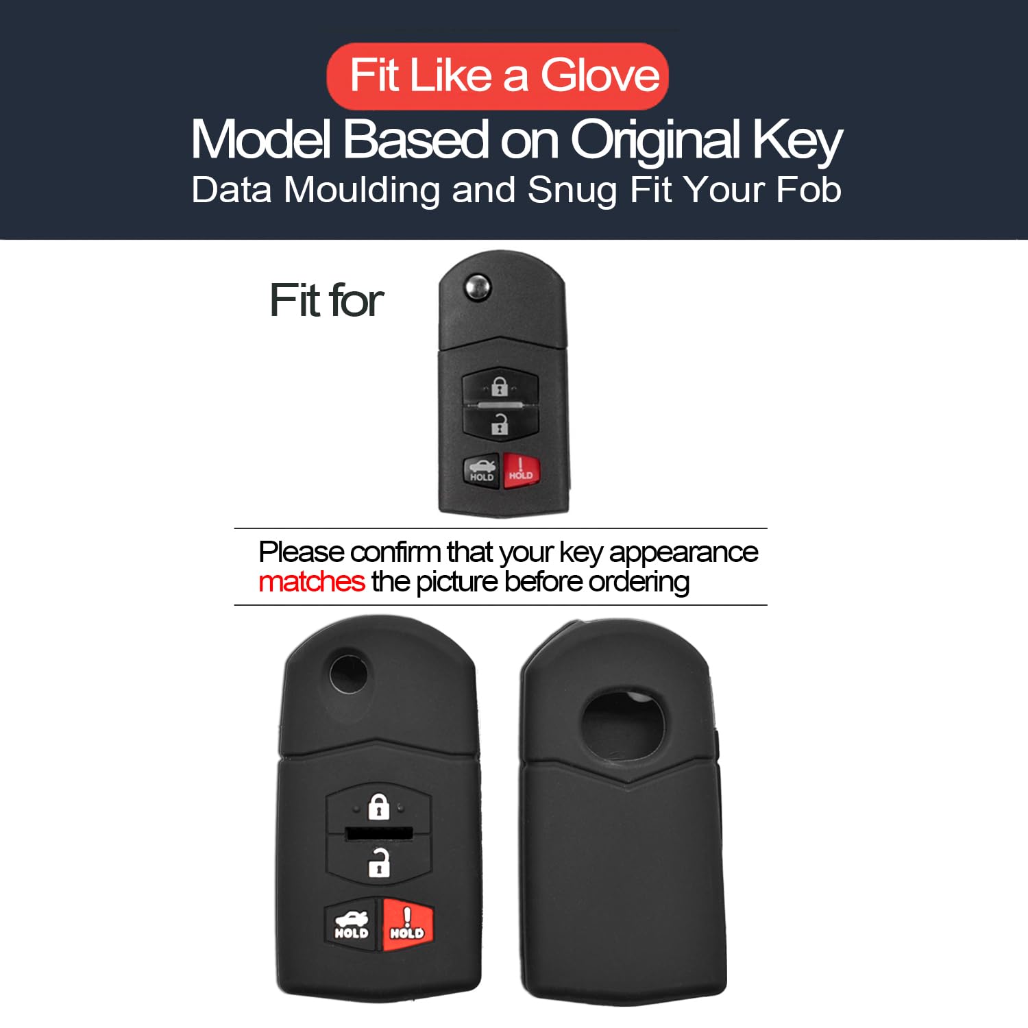Infipar 2Pcs Compatible With Mazda Flip 4 Buttons Silicone Fob Key Case Cover Protector Keyless Remote Holder For Mazda 3 5 6 Cx