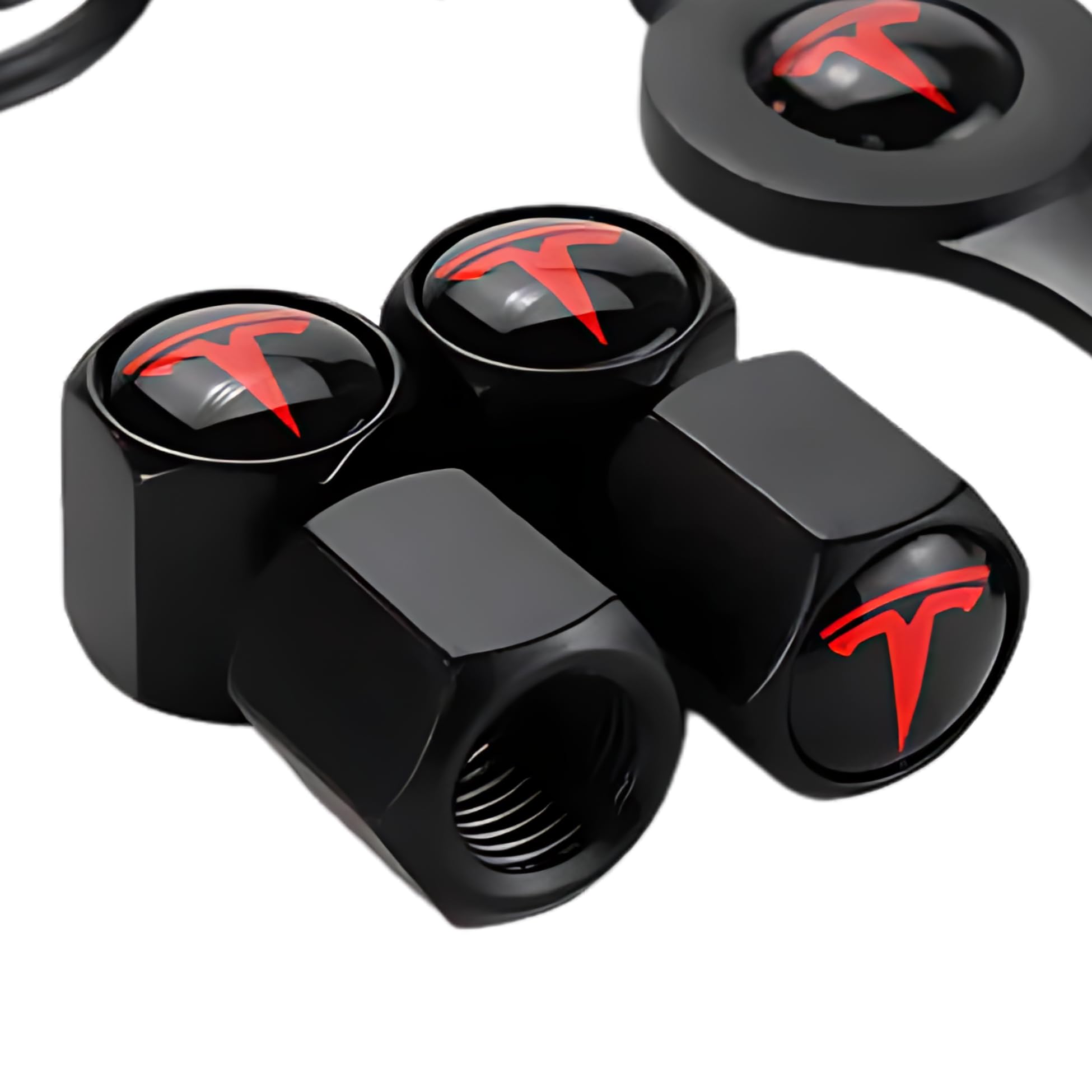 Tactilian Tire Valve Stem Caps 4 Pack | Leakproof Aluminum | Tesla Red | Compatible with Model 3, S, X, Y