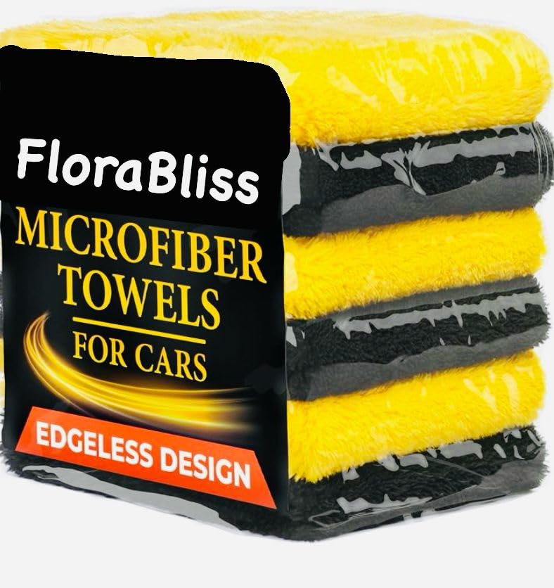 Florabliss Microfiber Plush Towels for Cars Detailing Drying Wash Polishing Absorbent Cleaning Cloths, 500 GSM, 16 x 16 Inch (Pa