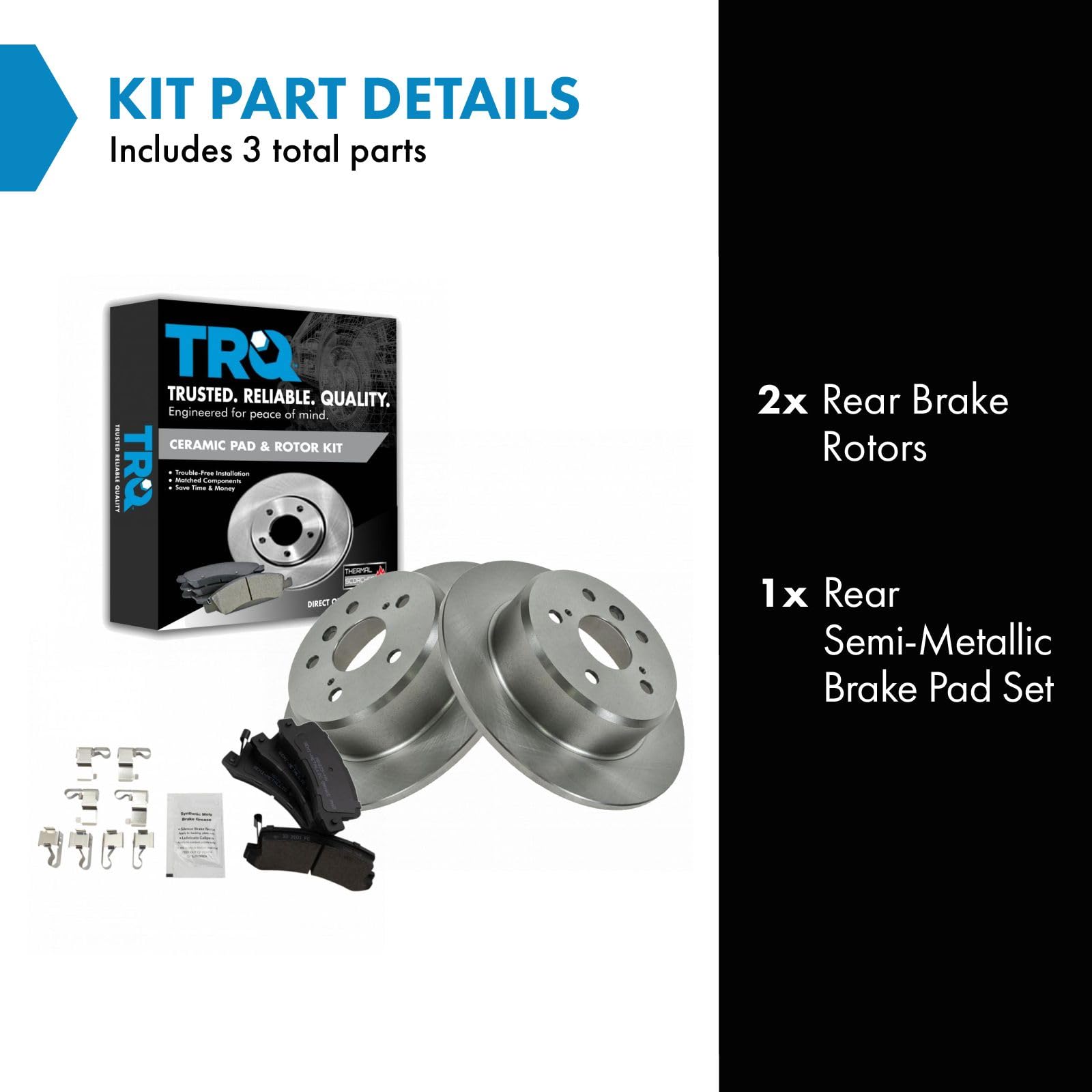 Trq Rear Brake Pad & Rotor Kit Brake Pads Brake Rotor Semi-Metallic Compatible With 1992-1996 Lexus Es300 1999-2003 Rx300 Toyota