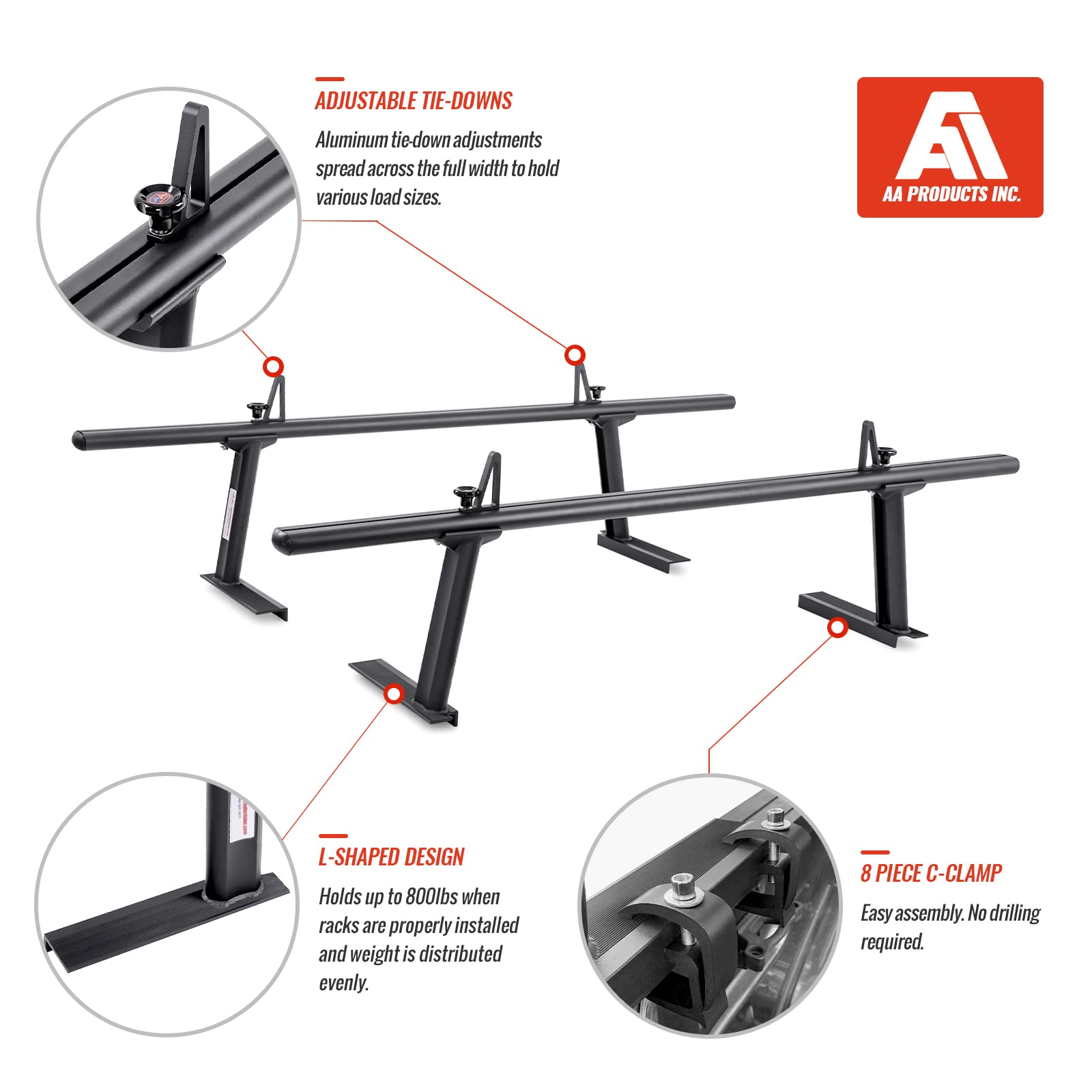 AA-Racks Low-Profile Aluminum Pick-Up Truck Ladder Rack APX2502-BLK 71" Black