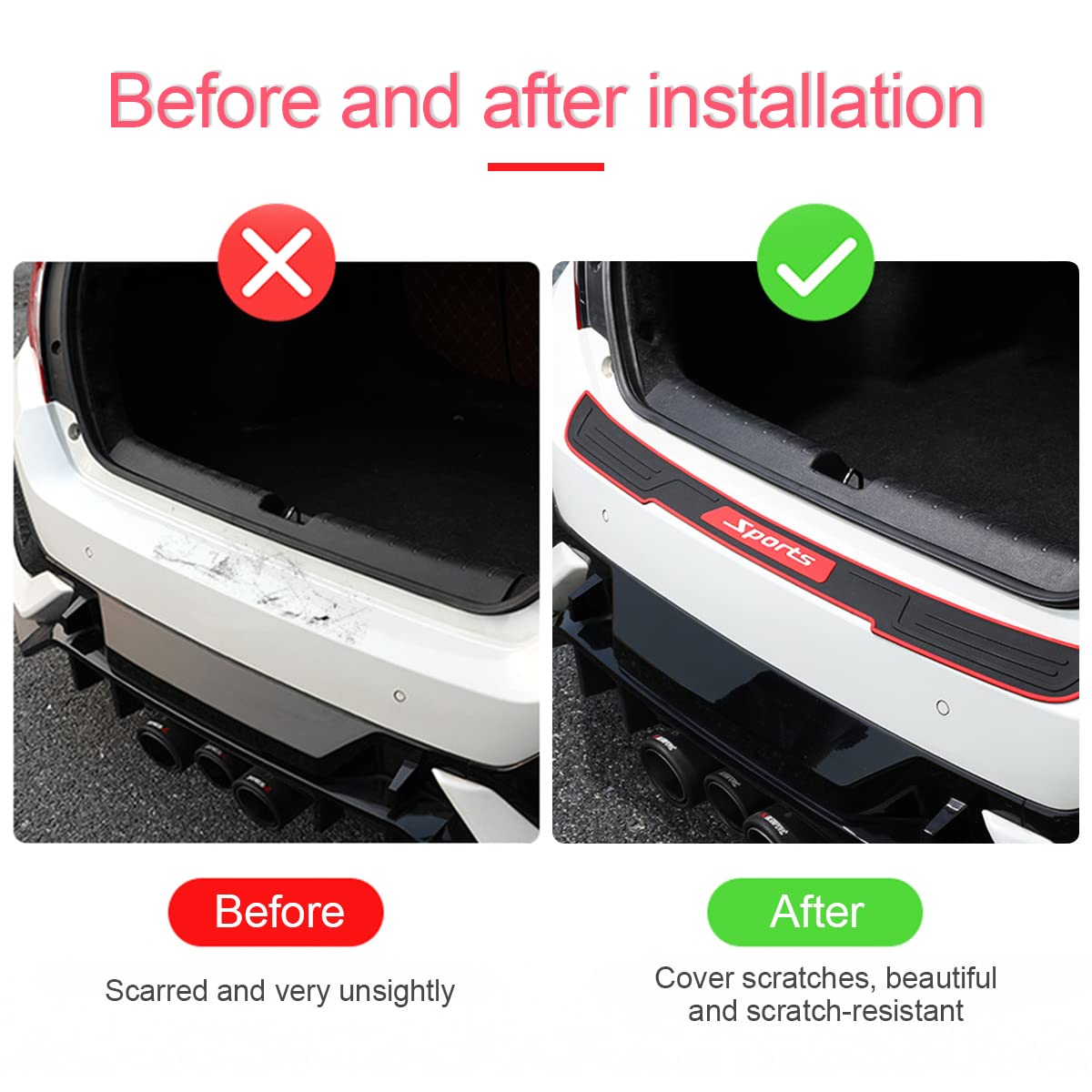 Rear Bumper Guard Protector For Car, Universal Black Rubber Scratch-Resistant Non-Slip Trunk Door Protector For Most Cars, Car E