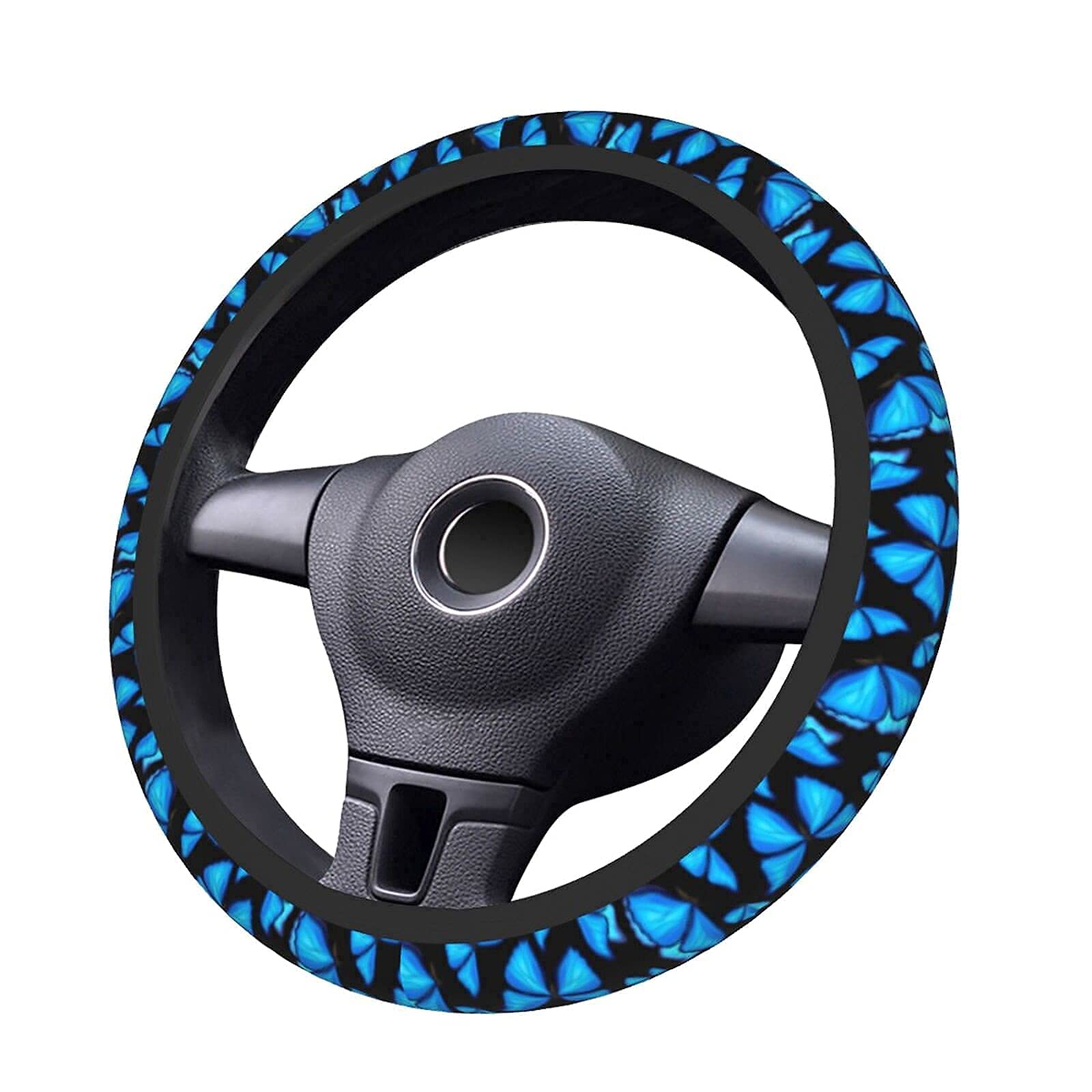 KUOAICY Blue Butterfly Neoprene Steering Wheel Cover 15 inch Non-Slip Universal for Car – Black18