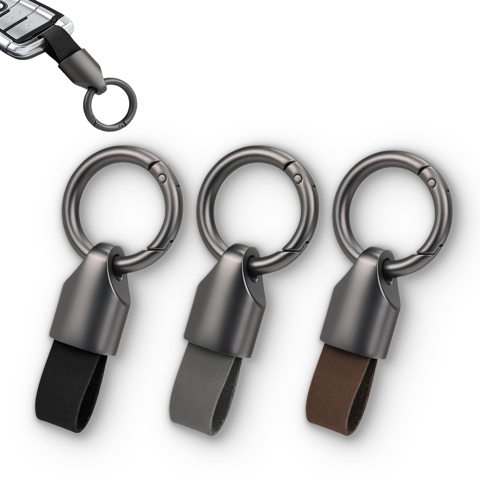 Qubusm 3 Pcs Key Chain, Car Key Chain Clip, Small Key, Leather Keychain Key Fob Keychain with Keyrings Zinc Alloy Bucklefor Men 