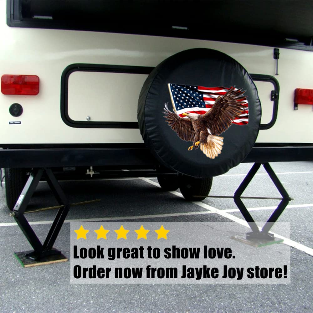 Jayke Joy Spare Tire Cover - American Eagle USA Flag, 15 Inch, PVC Leather, Waterproof, Universal Fit for Jeep, RV, SUV, Trailer