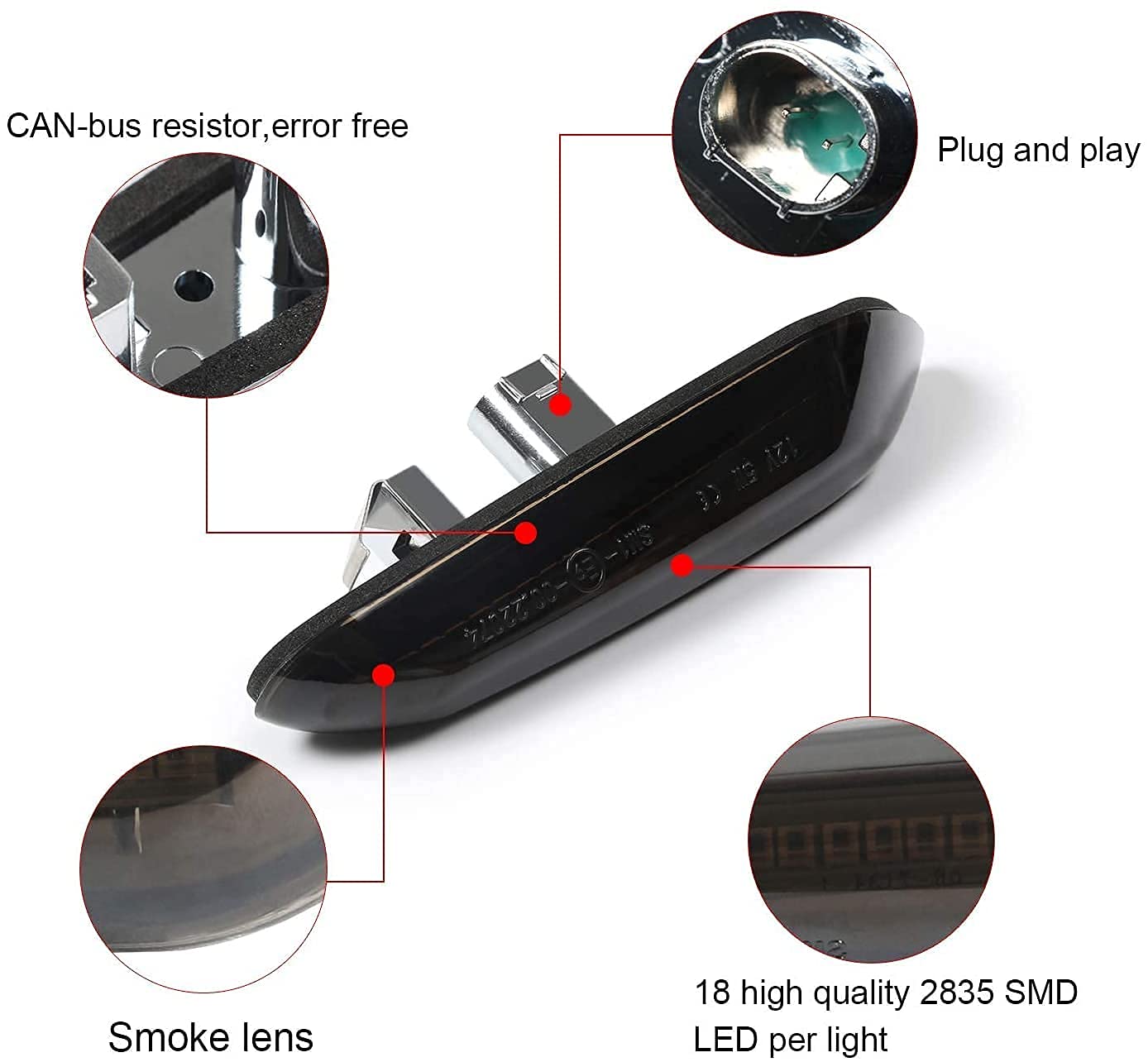 Gempro 2-Pack Amber Led Side Marker Turn Signal Lights Smoke Lens Blinker For Bmw E90 E91 E92 E93 E46 E53 E60 E61 X3 E83 X1 E84
