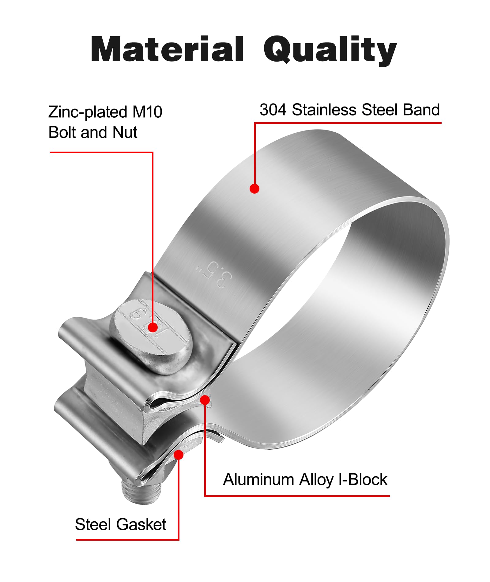 Evil Energy 3.5 Inch Exhaust Clamp,3 1/2 '' Narrow Band Muffler Clamp Stainless Steel For Heavy-Duty Exhaust Systems, Downpipes,