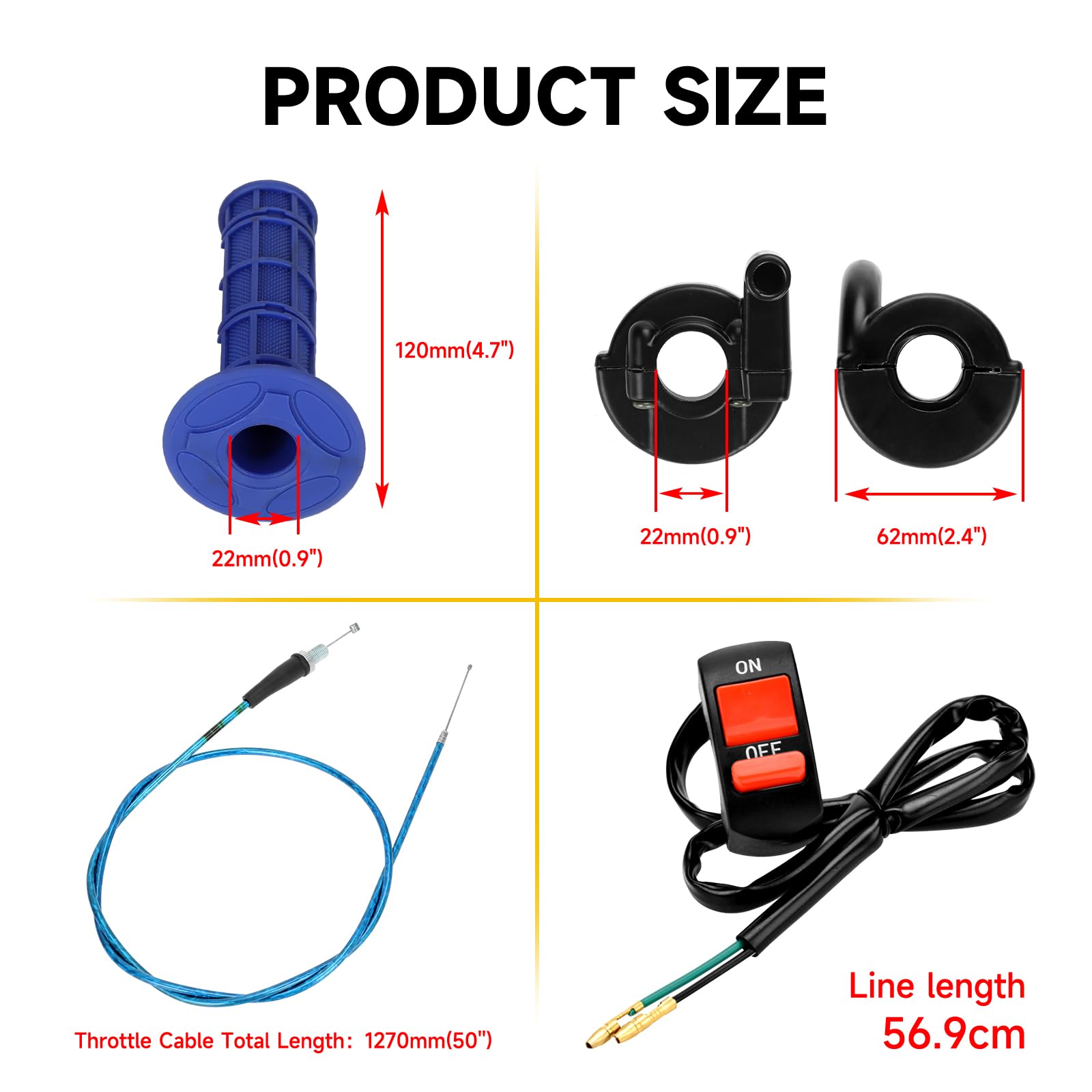 Hiaors Mini Bike Throttle Assembly Compatible With Coleman Ct200U Bt200X Ct200U-Ex, 7/8 Twist Throttle Cable Handle Grips Kit Fo