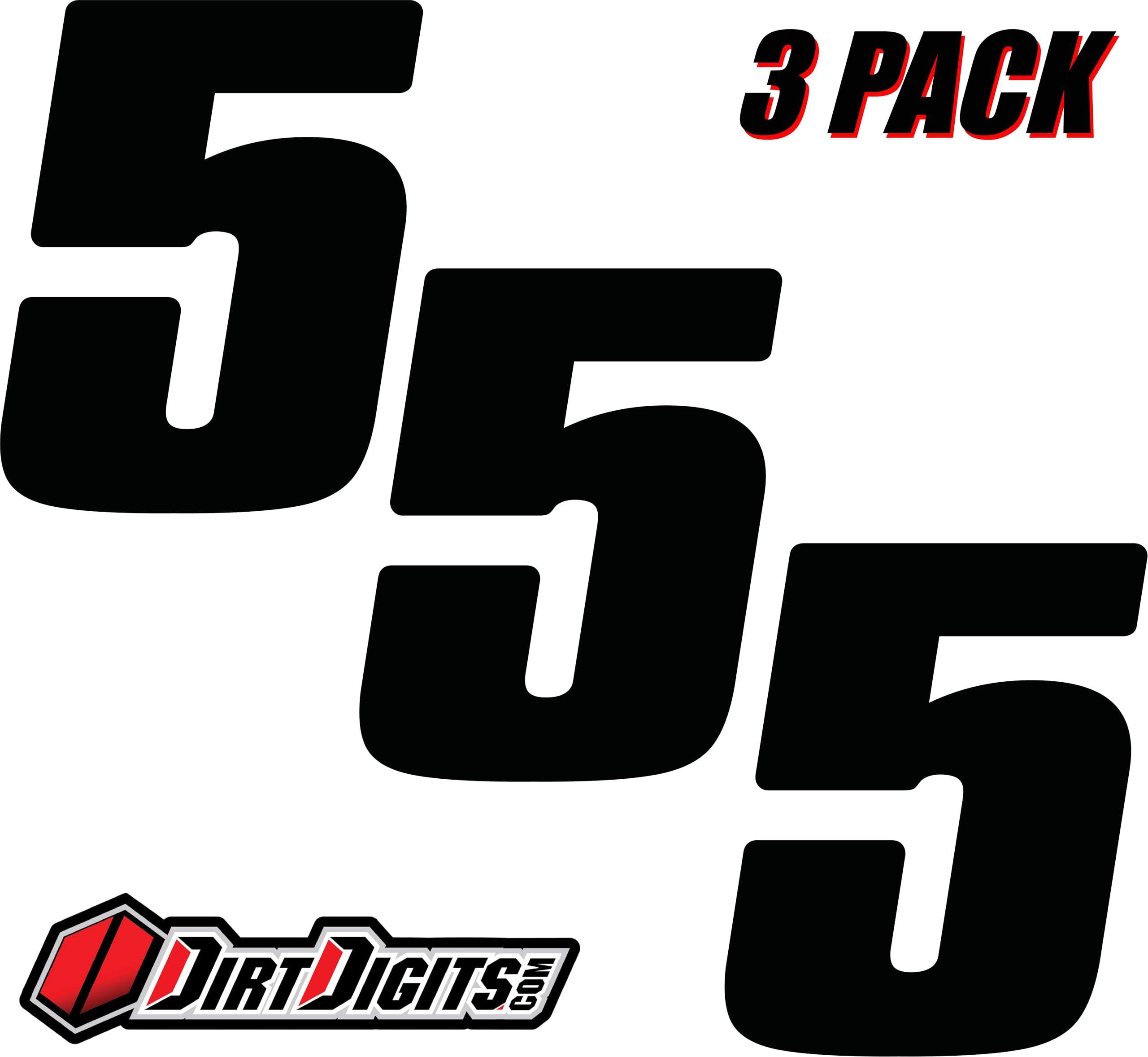 Dirt Digits DD53B-5 Black Vinyl Number 5 - 5.5" High-Gloss Precision Die Cut, 3 Pack