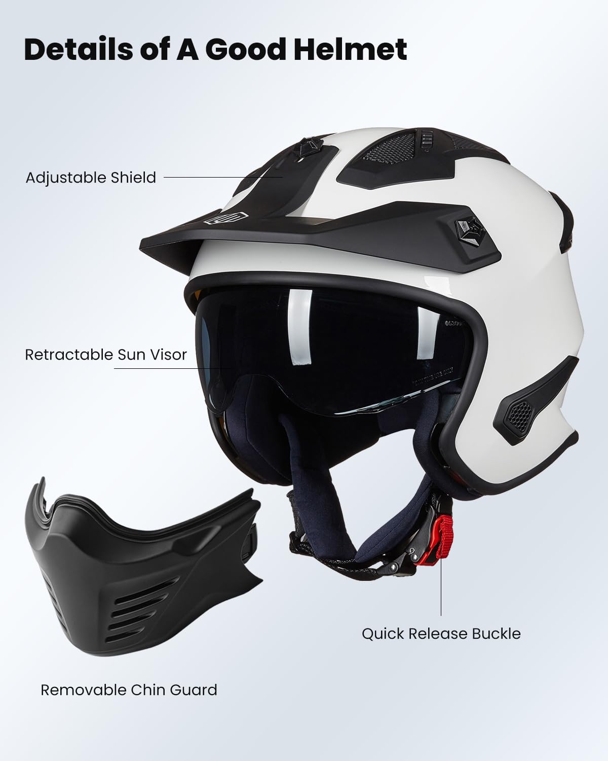 ILM Open Face Motorcycle Helmet 726X DOT Certified Medium White ABS for Dirt Bike, Moped, ATV, UTV, Motocross, Cruiser, Scooter