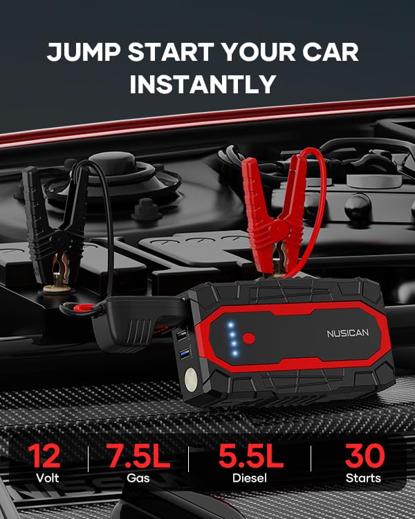 Nusican Car Battery Jump Starter 1500A 18000mAh, 12V Lithium Booster for Cars, Trucks, SUV, USB Quick Charge 3.0, Model N18