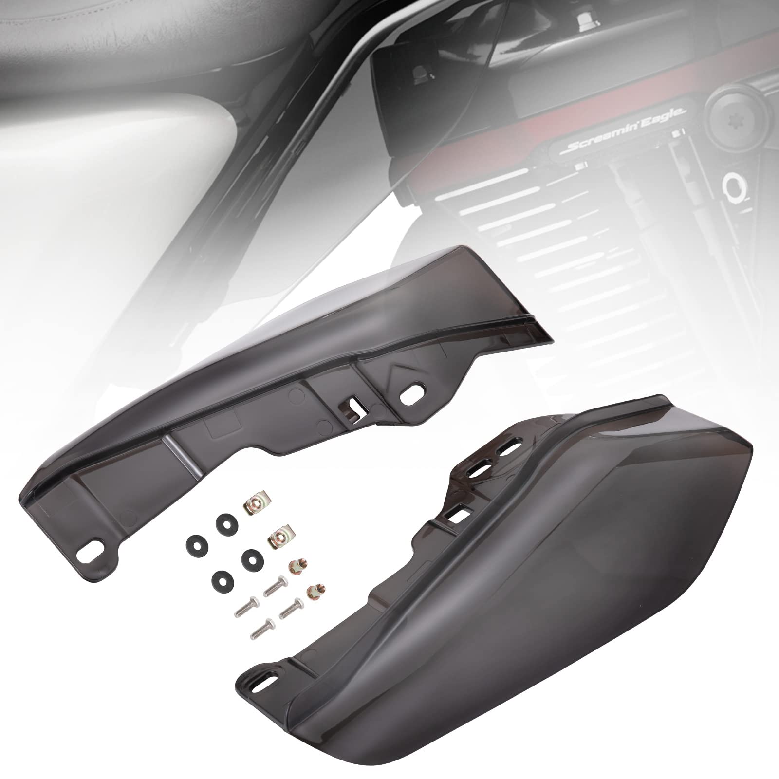 Kiwi Master New Smoked Mid-Frame Air Heat Shield Deflectors Compatible For 2009-2024 Harley Touring/Trick Electra/Street/Tri/Roa