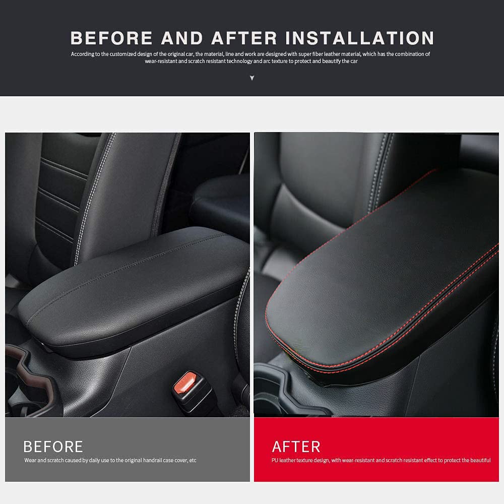 INTGET Leather Center Console Armrest Cover for Toyota RAV4 2019-2023, Red Protector Lid Pad