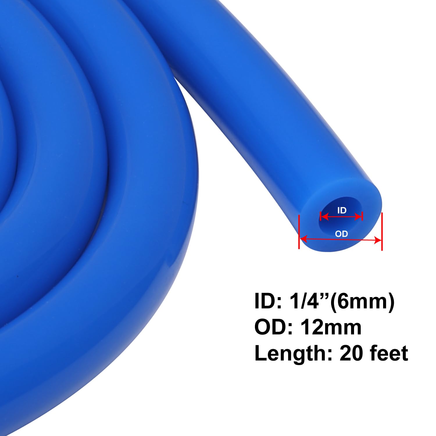 Podavelle 1/4'' 6mm ID Silicone Vacuum Hose Line Tubing 20FT Black 130 PSI Maximum Pressure