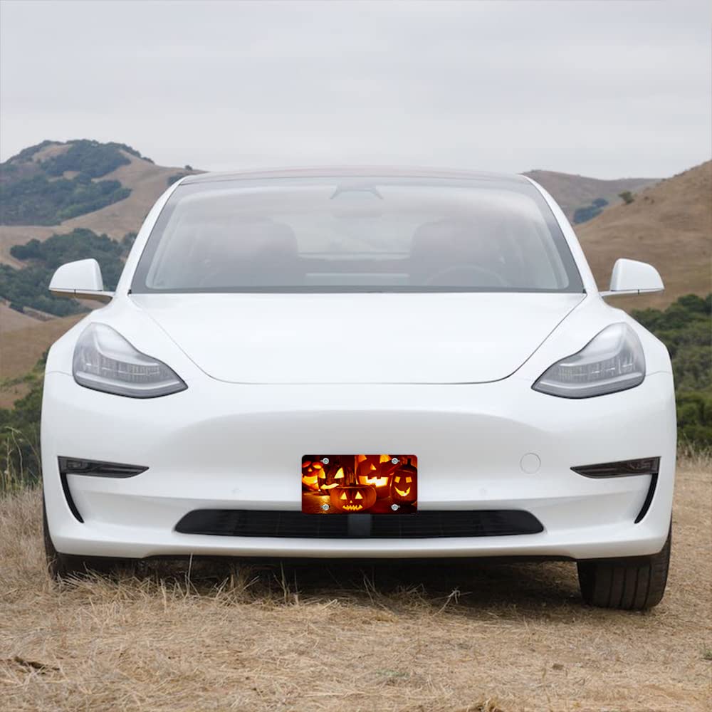 Lefolen Halloween Pumpkins Car Front License Plate Scary Lantern Pumpkins Us Standard Vehicles 6 X 12 Inch Auto Cars Tag Novelty