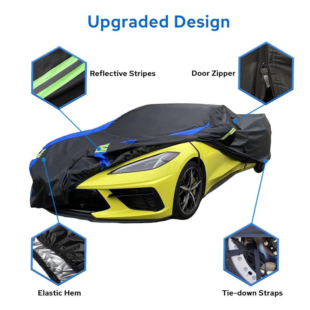Avecrew For Chevrolet Corvette C8 Car Cover Waterproof All Weather For Automobiles, Outdoor Full Exterior Covers Fit 2020-2024 C
