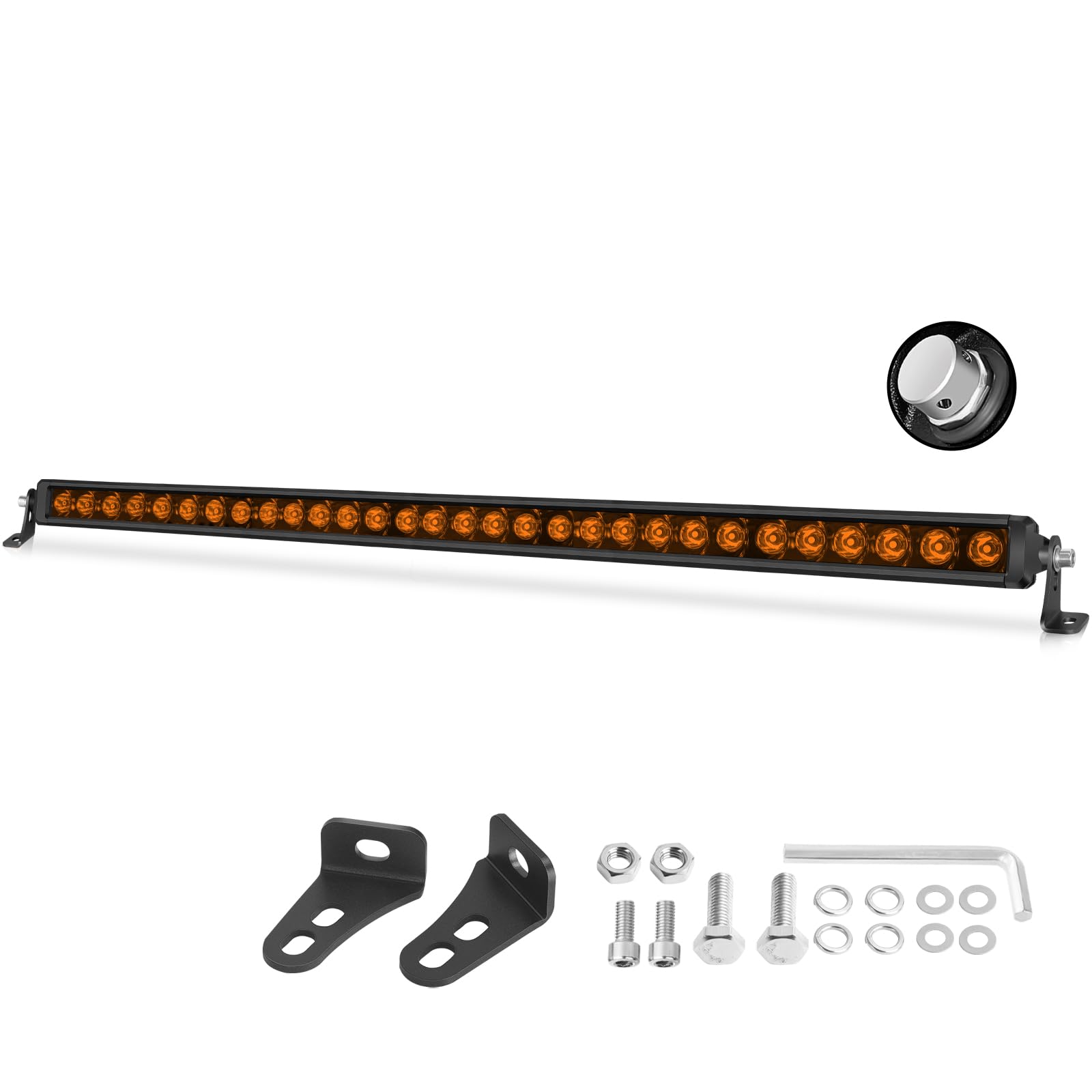 OFFROADTOWN 30 Inch Amber LED Light Bar 300W Spot Beam Slim Single Row Light Bar Off Road Driving Lighting Waterproof Bumper Gri