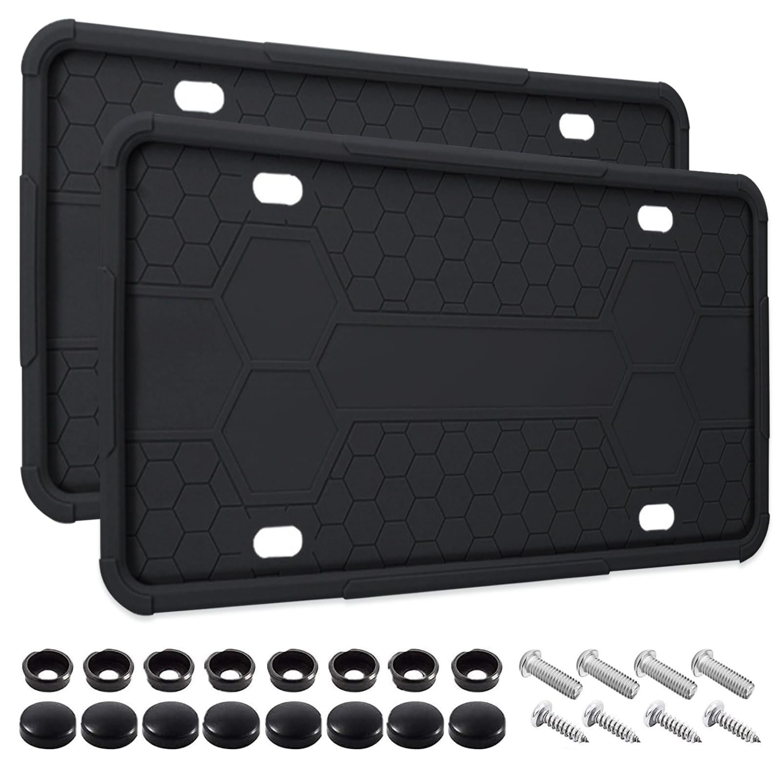 2 Pack Silicone License Plate Frames Black, Car Plate Frame Holder, Universal US Front & Rear Truck Frame Protector Mounting Kit