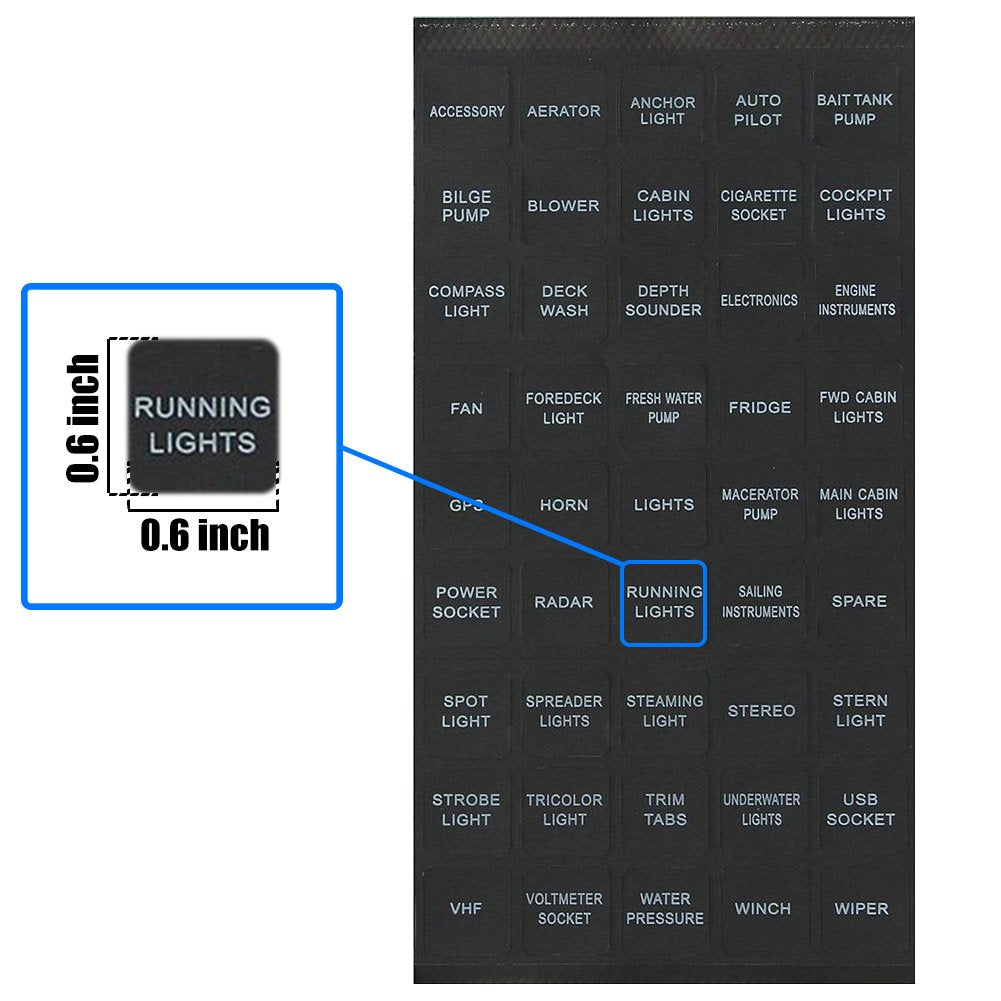 BUNKER INDUST Set of 2 Black 3M Vinyl Decal Sticker Labels for Caravan Marine Boat Dash Board Instrument Rocker Switch Circuit Panel