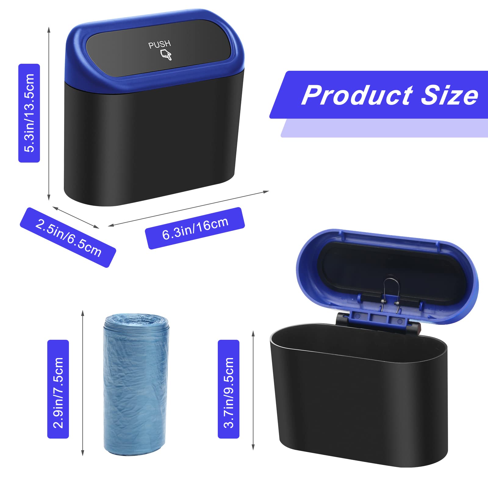 Ahier Small Car Trash Can With Lid, Car Garbage Can Portable Hanging Mini Car Trash Can Car Holder With 30Pcs Garbage Bags For Car, Office, Home
