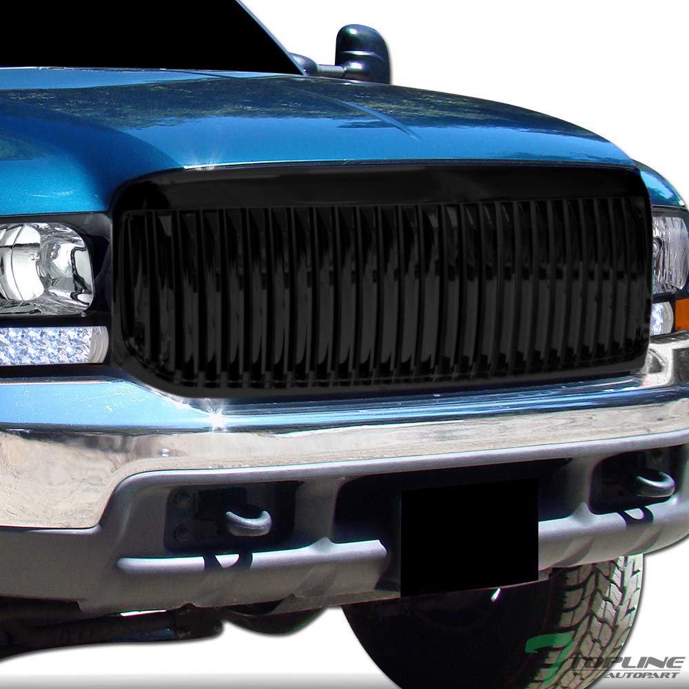 Glossy Black Vertical Front Hood Bumper Grill Grille Guard ABS Compatible With 99-04 Ford F250 F350 F450 F550 Superduty / 00-04