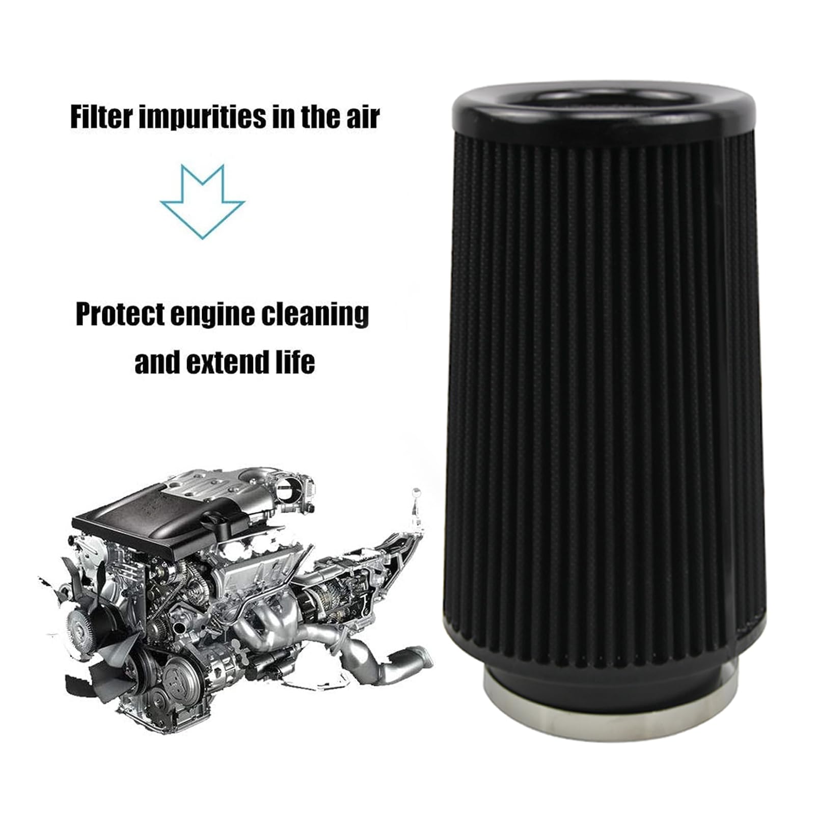 RYANSTAR Universal Clamp-On Air Filter Three Different Size 76MM 89MM 102MM High Flow Round Tapered Cone Closed-Top Cool Air Fil