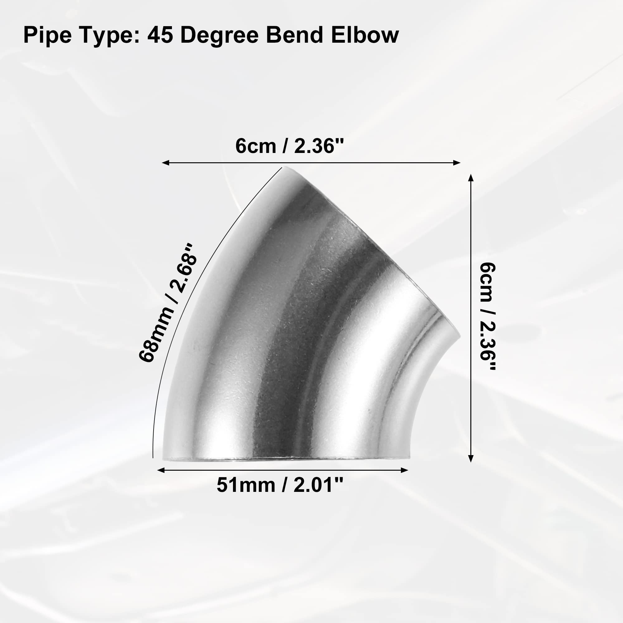 X AUTOHAUX 4 Pcs OD 2 Inch 45 Degree SS304 Stainless Steel Bend Tube Exhaust Elbow Pipe for Car Modified Exhaust System 2'' Pipi