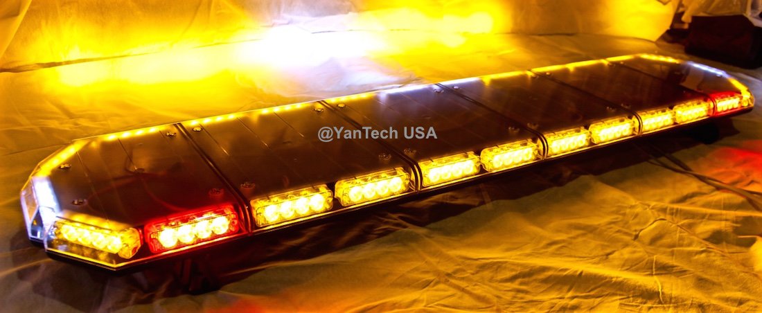 YanTech 56" LED Emergency Beacon Strobe Light Bar - Clear/Red/White, Aluminum, with Take Down & Brake Signal, USA Warranty