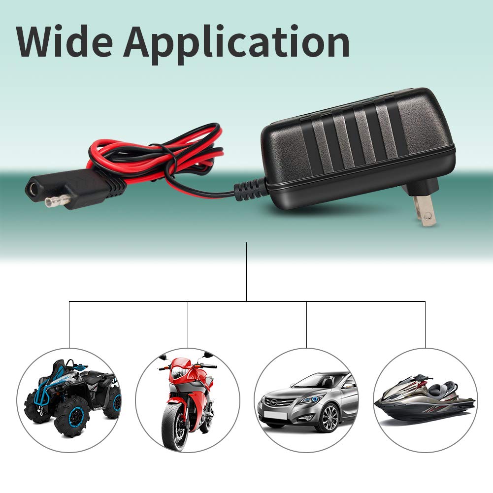 Vemote Trickle Battery Charger Maintainer, 12V / 6V Automatic Smart Battery Charger For Automotive Car Motorcycle Lawn Mower Mar