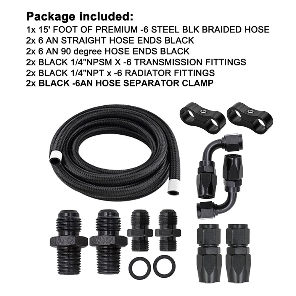 Autoutfit AN6 Transmission Cooler Lines Kit - Black Nylon Braided Hose for 4L60E/4L65E, 8.98 x 8.5 x 2.48