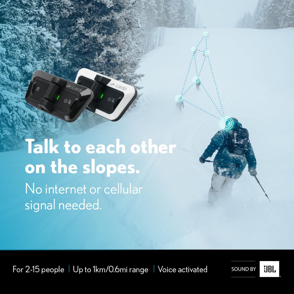 Cardo Packtalk Outdoor Helmet Communication System - Dual Pack - Black - Ideal for Skiing, Snowboarding, Biking, Cycling - Model SP000101