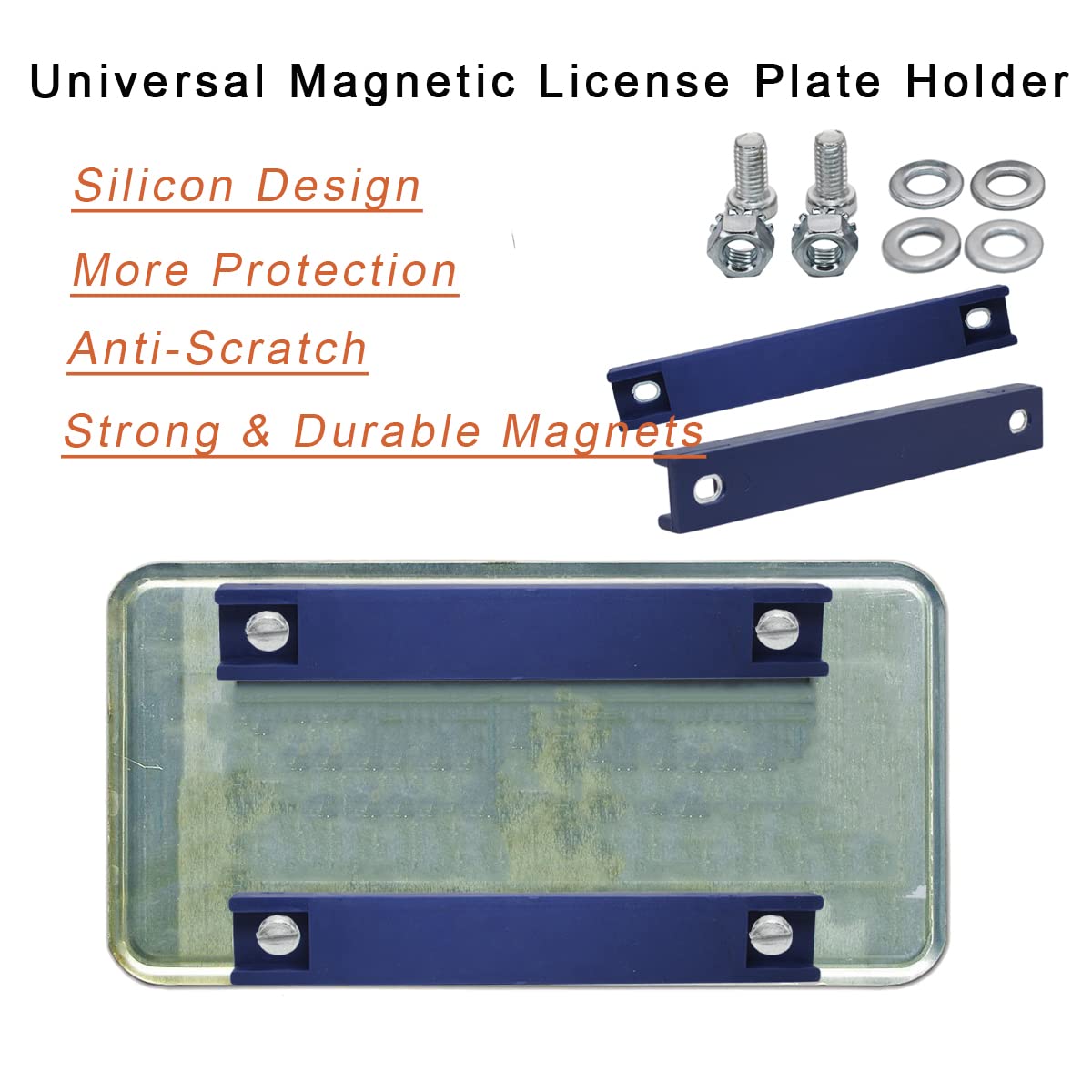 Wfpower 4 Pack Magnetic License Plate Holder, Dealer Demo Tag Test Drives Rubber Coated Strong Magnetic Protection Magnets Bar H