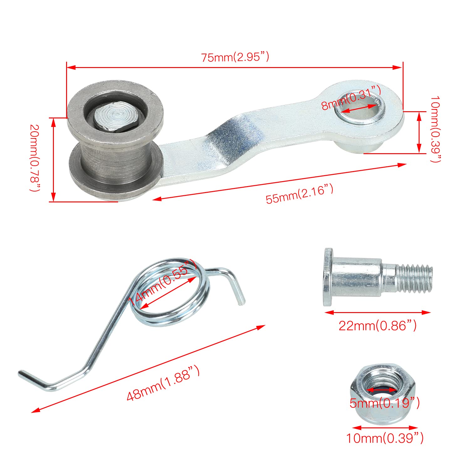 GREHUA Chain Adjuster Tensioner with Roller Spring for Razor E300 Series Electric Scooters - Heavy Duty Silver Replacement Part