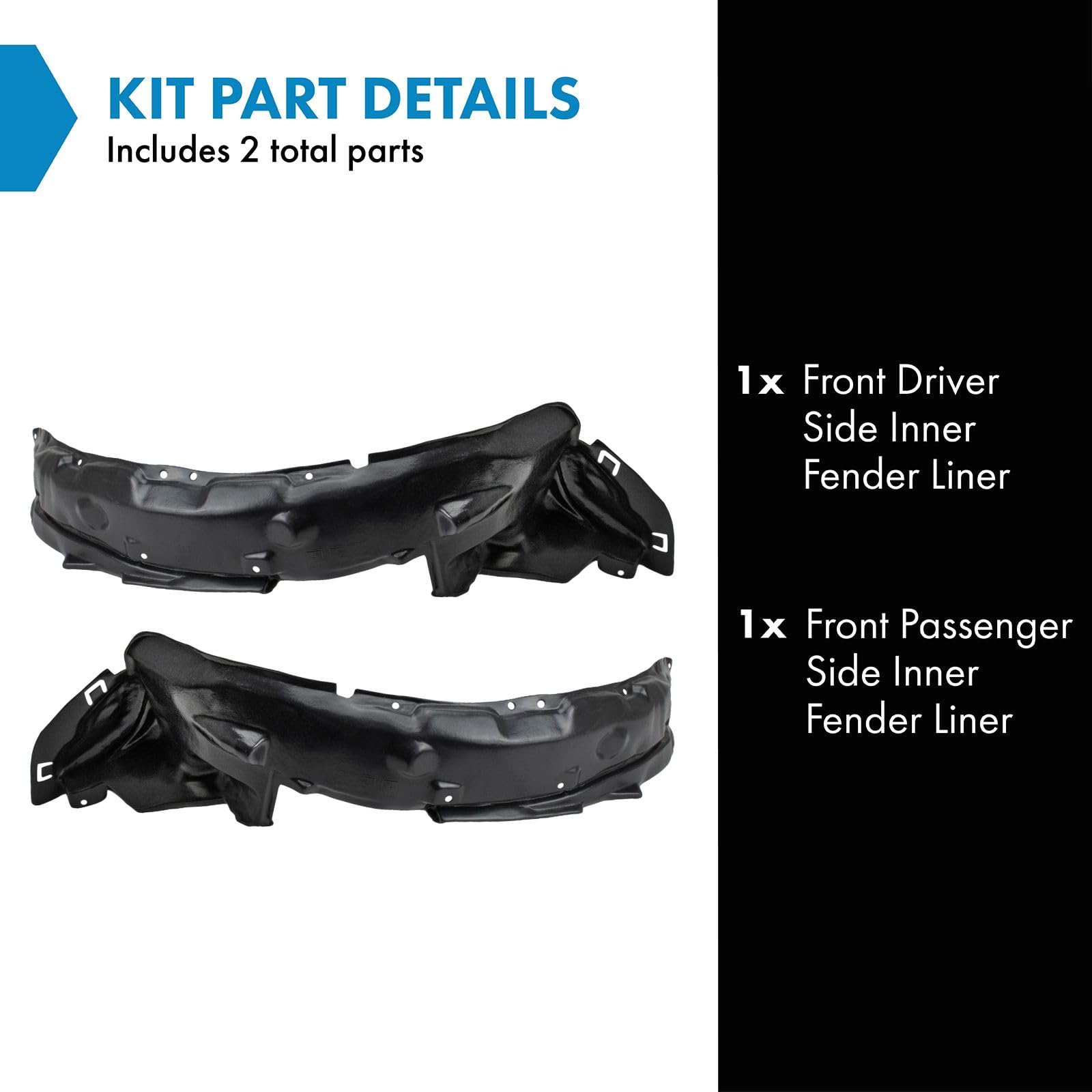 Trq Front Inner Fender Liner Set Compatible With 1992-1995 Honda Civic Ho1248102 Ho1249102