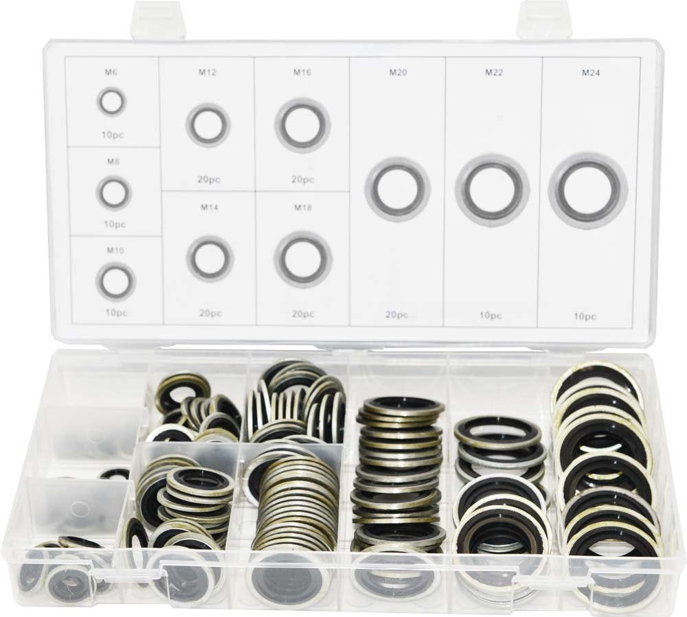 Swordfish 32241 Automotive Self-Centered Bonded Seal/Gasket Assortment, 150 Piece, [10 Sizes], M6~M24