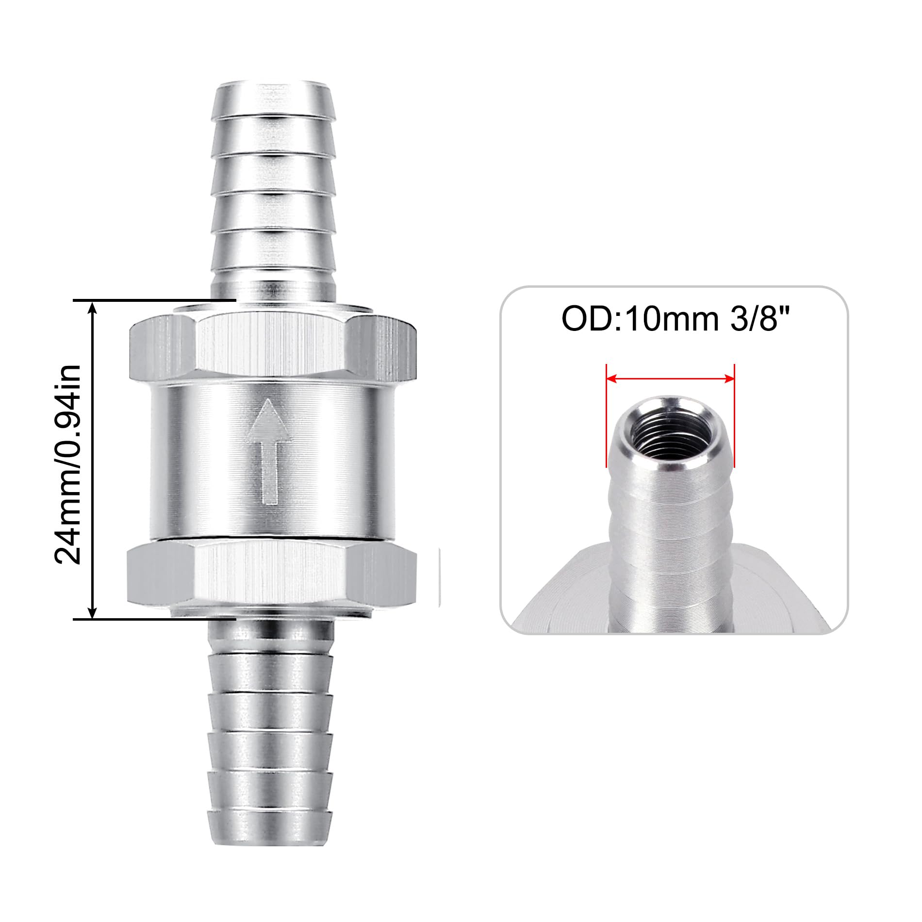 Evil Energy 3/8'' Fuel Check Valve One Way Inline Non Return Diesel Gasoline Silver(10Mm Od,2Pcs)