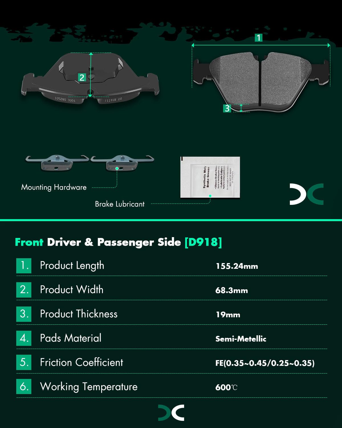 Scitoo D1042 D918 Front Rear Semi-Metallic Brake Pads Sets Fit For Bmw 335D | For 335I | For 335I Xdrive | For 335Is | For 335Xi