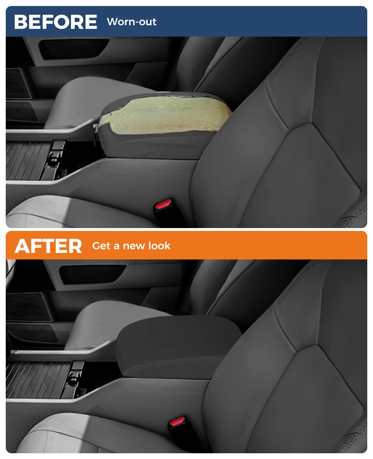 Center Console Cover Compatible With 2009-2015 Pilot Armrest Cover Replacement Console Lid Leather Cover, Black
