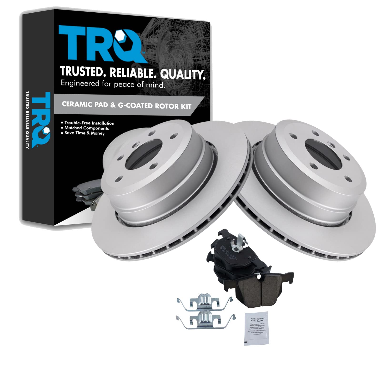 Trq Rear Brake Pad & Rotor Kit Brake Pads Brake Rotor Ceramic Premium G-Coated Compatible With 2006-2007 Bmw 525Xi 2010 528I 200
