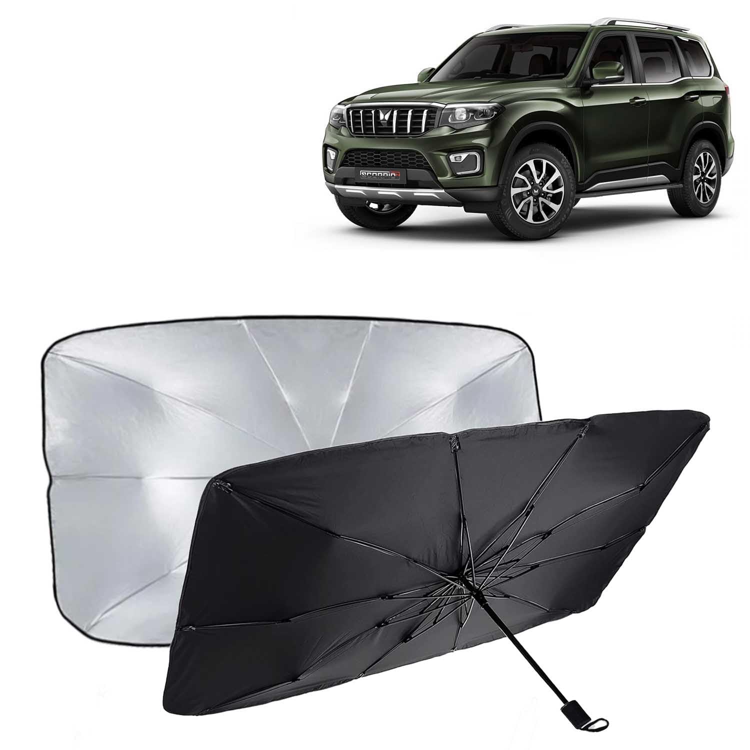 KINGSWAY Car Sun Shade UV Protection Windshield Cover Compatible with Mahindra Scorpio N, (Year 2022 Onwards), Universal Fit Umb